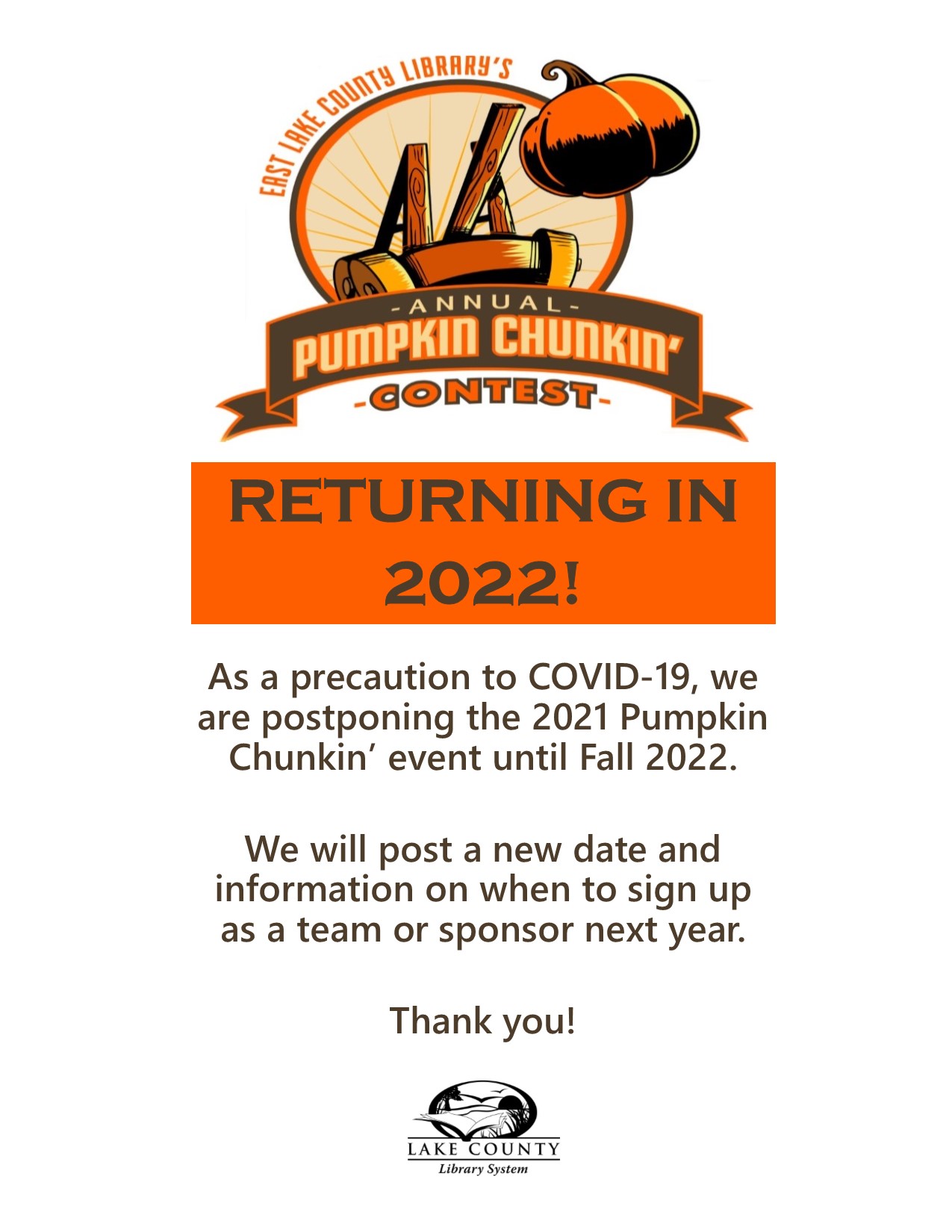East Lake County Library annual Pumpkin Chunkin' contest