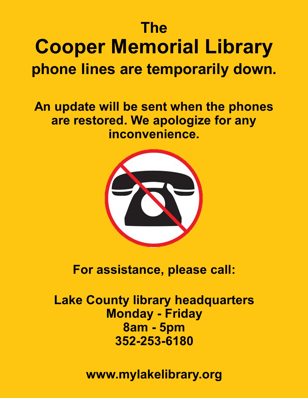 Telephone in circle. Cooper Memorial Library phones down.
